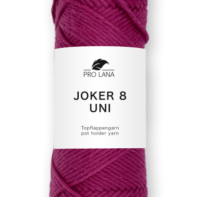 Novelo de fio de lã cor-de-rosa com etiqueta branca PRO LANA JOKER 8 UNI
