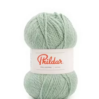 Novelo de lã verde menta com etiqueta Phildar