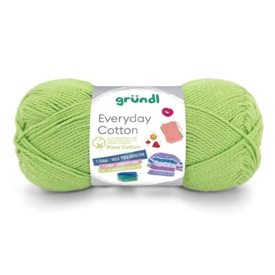 Novelo de fio de algodão verde claro com rótulo gründl Everyday Cotton
