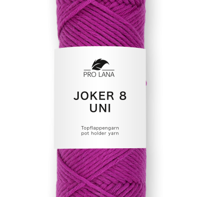 Novelo de fio de lã roxo com rótulo branco da marca PRO LANA