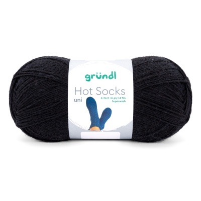 Novelo de lã preto da marca gründl Hot Socks uni com etiqueta branca.