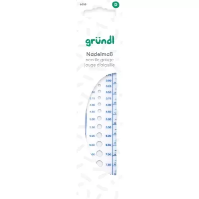 Medidor de agulhas branco e azul em embalagem branca da marca grfcnl