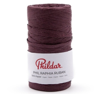 Rolo de fita roxa com etiqueta branca da Phildar