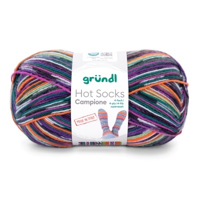 Novelo de lã colorida Gründl Hot Socks Campione para meias