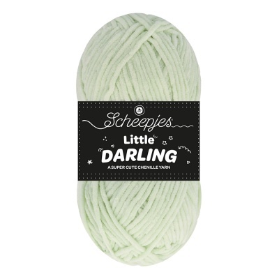 Novelo de fio chenille verde claro com etiqueta preta Scheepjes Little DARLING