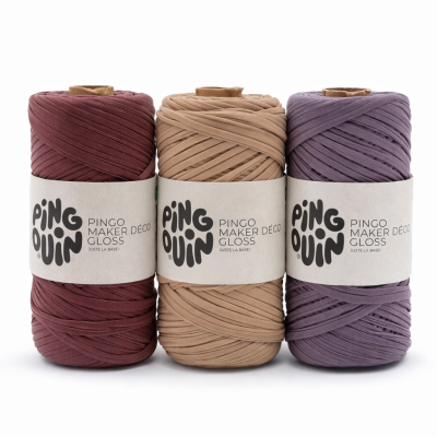 Rolos de cordão Pingouin Pingo Maker Déco Gloss em castanho avermelhado, bege e lilás
