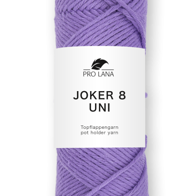 Novelo de fio lilás com etiqueta branca Pro Lana Joker 8 Uni.