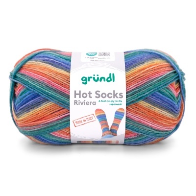 Rolo de lã multicolorida com etiqueta da marca gründl Hot Socks Riviera