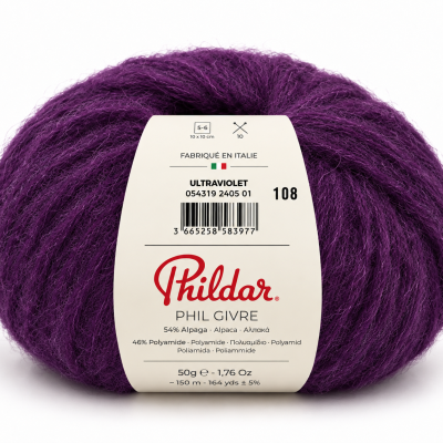 Novelo de fio roxo Phildar PHIL GIVRE com etiqueta branca