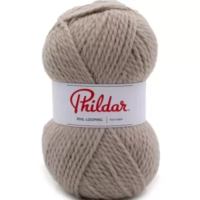 Novelo de lã grossa bege com etiqueta Phildar PHIL LOOPING