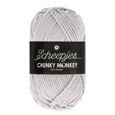 Novelo de lã cinzento claro com etiqueta preta Scheepjes Chunky Monkey