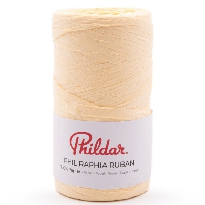 Rolo de fita de ráfia bege clara com etiqueta branca PHILDAR PHIL RAPHIA RUBAN