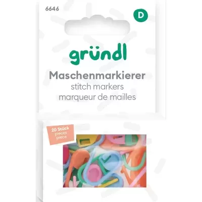 Embalagem branca de marcadores de malhas com marcadores coloridos.