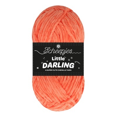 Novelo de lã chenille coral com etiqueta preta Scheepjes Little DARLING