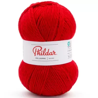 Novelo de lã vermelho Phildar com etiqueta branca