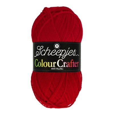 Novelo de lã vermelho Scheepjes Colour Crafter com rótulo preto