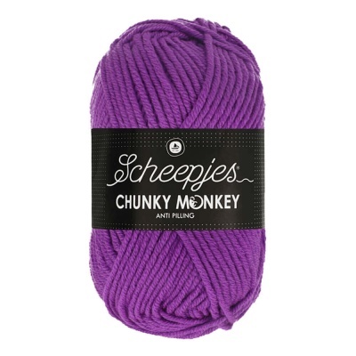 Novelo de lã roxa Scheepjes Chunky Monkey com etiqueta preta