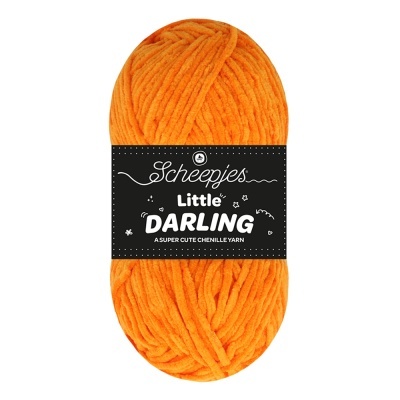 Novelo de lã chenille laranja com etiqueta preta Scheepjes Little Darling