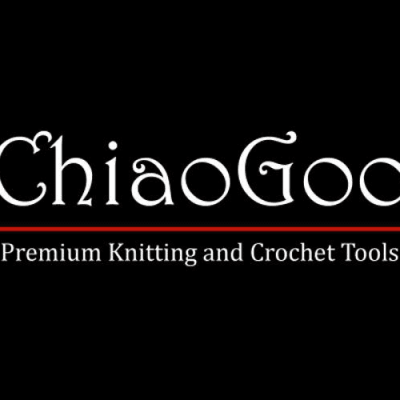 Logótipo ChiaoGoo com texto Premium Knitting and Crochet Tools em fundo preto.