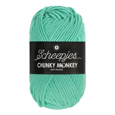Novelo de lã verde água Scheepjes Chunky Monkey com etiqueta preta