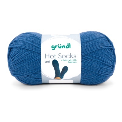 Novelo azul de lã com etiqueta branca da marca gründl Hot Socks uni