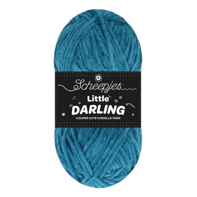 Novelo de fio chenille azul Scheepjes Little Darling com etiqueta preta