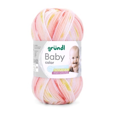 Novelo de lã Baby color da marca gründl com etiqueta e imagem de bebé
