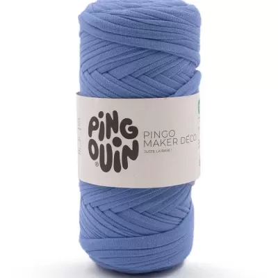Novelo de fio grosseiro azul com etiqueta branco PINGOUIN PINGO MAKER DÉCO.