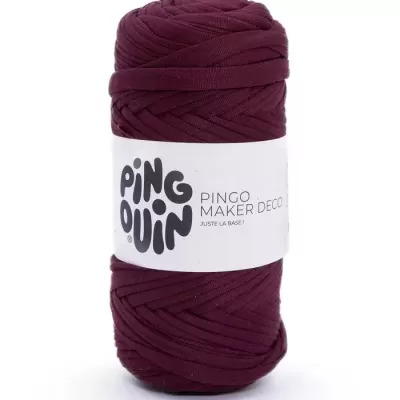 Rolo de fio grosso vinho com etiqueta branca PINGOUIN PINGO MAKER DECO