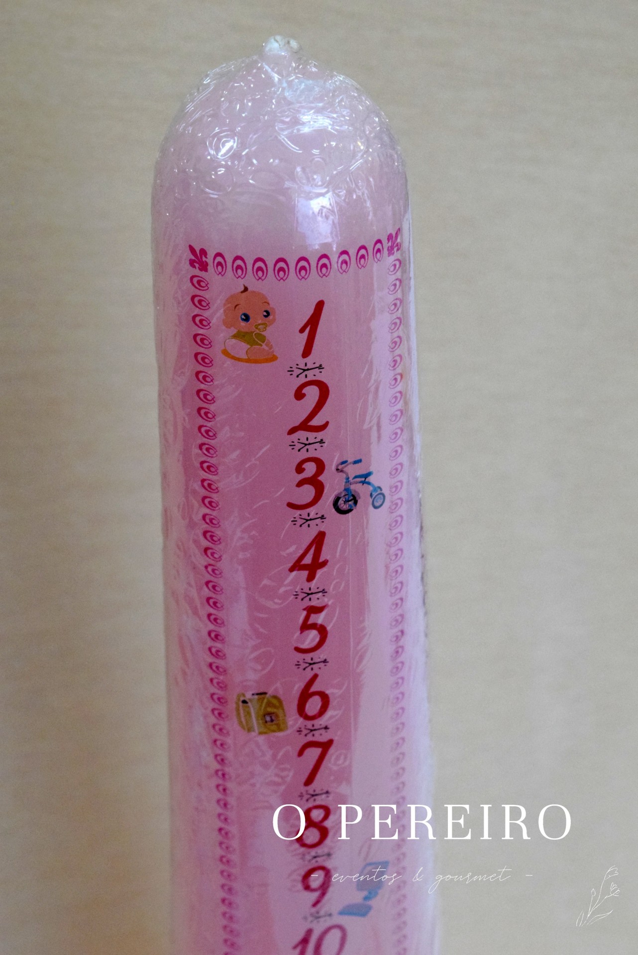 Vela da Vida / Aniversário (21 anos) Rosa Vela longa rosa com números e desenhos coloridos
