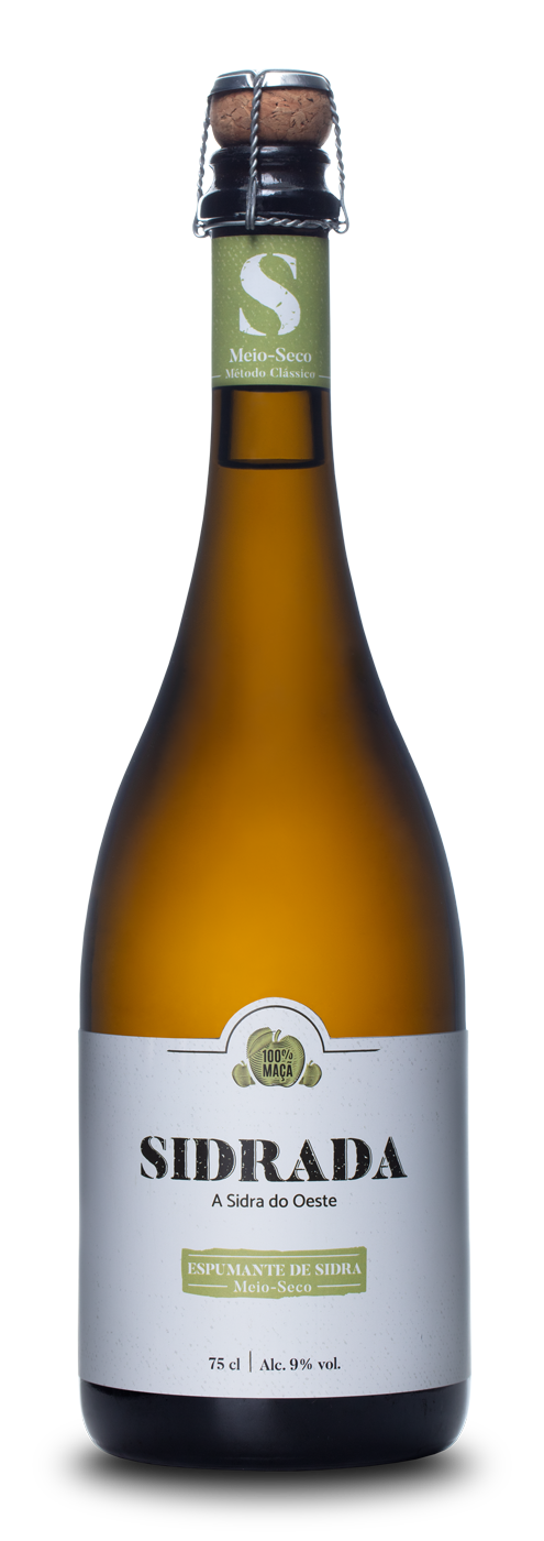 Garrafa de sidra Espumante Sidrada com rolha e rótulo branco