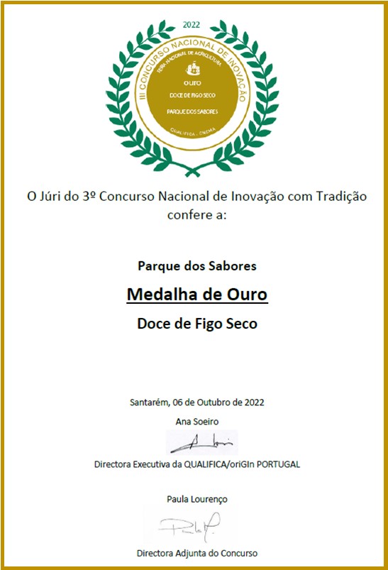 Doce (Compota) de Figo Preto Seco de Torres Novas Parque dos Sabores® Certificado de Medalha de Ouro para Doce de Figo Seco da Parque dos Sabores em 2022