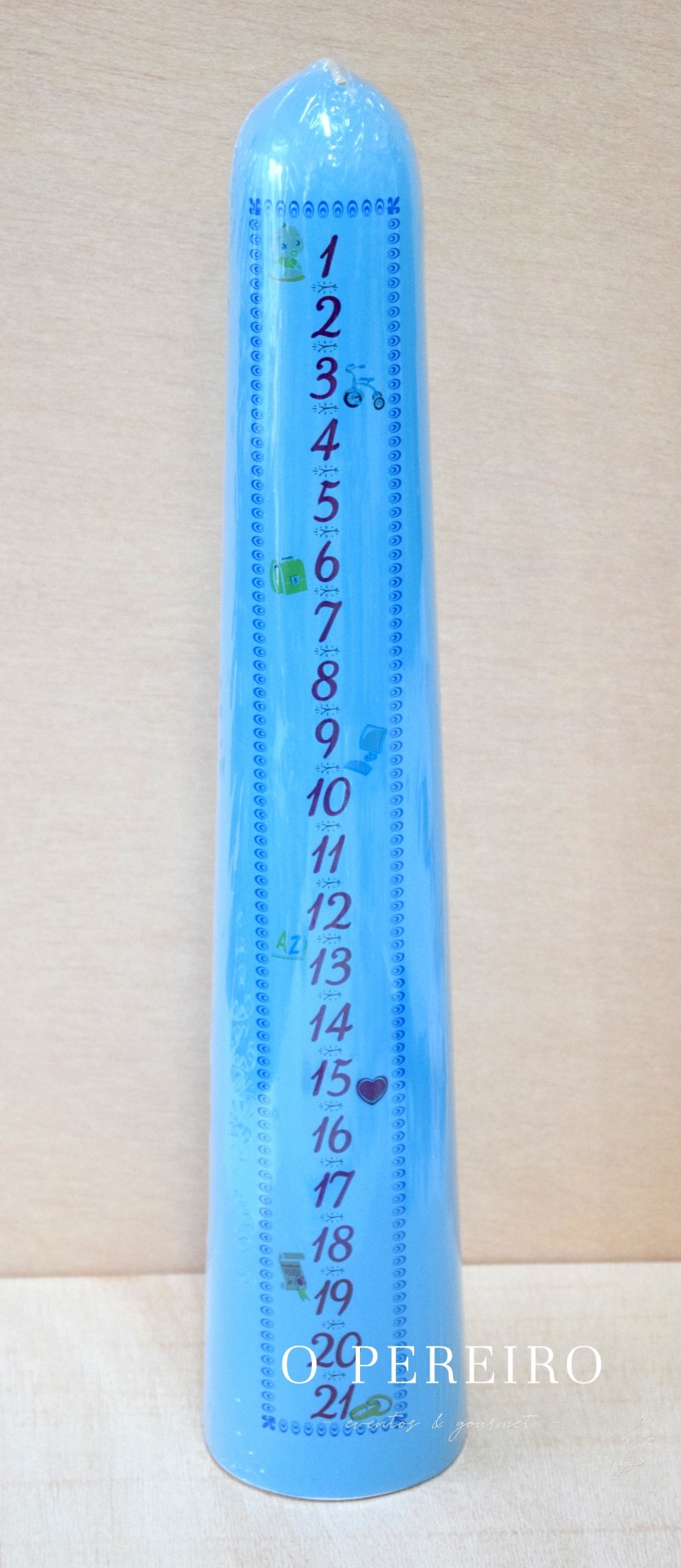 Termómetro decorativo azul claro com números de 1 a 21