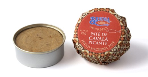 Lata aberta e fechada de patê de cavala picante BRIOSA GOURMET