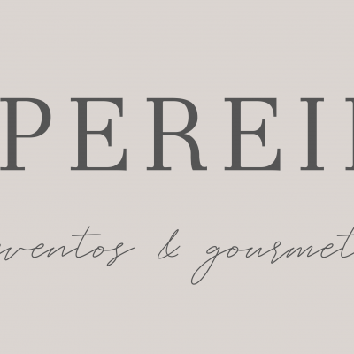 Logotipo O PEREIRO eventos & gourmet com ramo floral