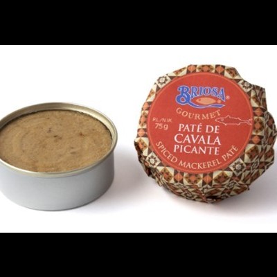 Lata aberta e fechada de patê de cavala picante BRIOSA GOURMET