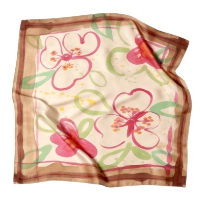 Lenço floral quadrado com borda castanha