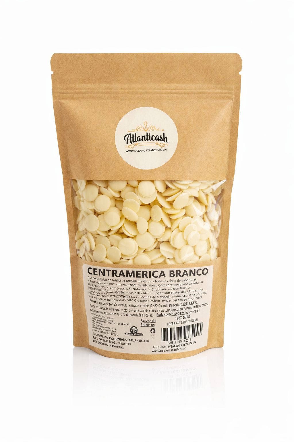 Centramerica Branco 500gr Saco de papel com discos brancos e etiquetas da Atlanticash