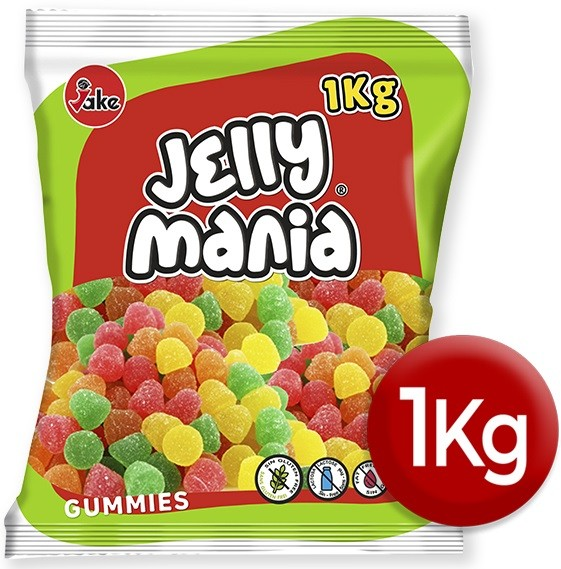 Jake - Gomas Lagrimas Kg Pacote verde e vermelho de 1 kg de gomas Jelly Mania coloridas