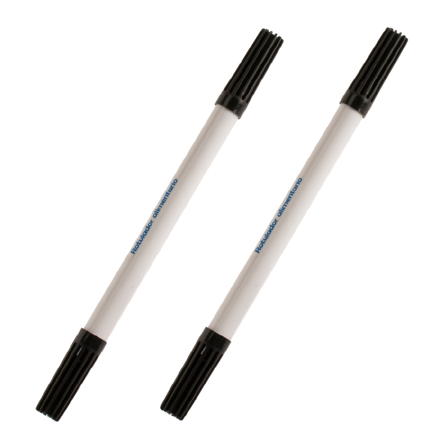 Caneta Alimentar Preta Dupla Ponta - 1 und. Dois marcadores de ponta dupla para alimentos com corpo branco e tampas pretas