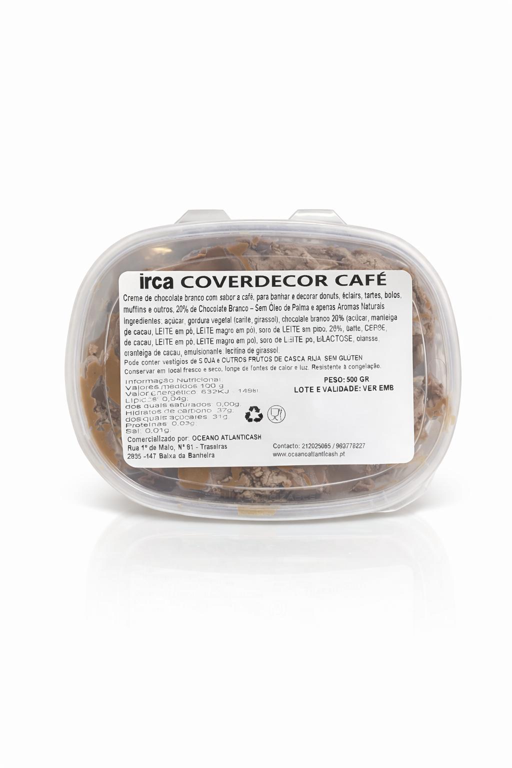 IRCA Coverdecor Café – 500gr Embalagem de creme de chocolate branco sabor café da marca irca COVERDECOR CAFÉ