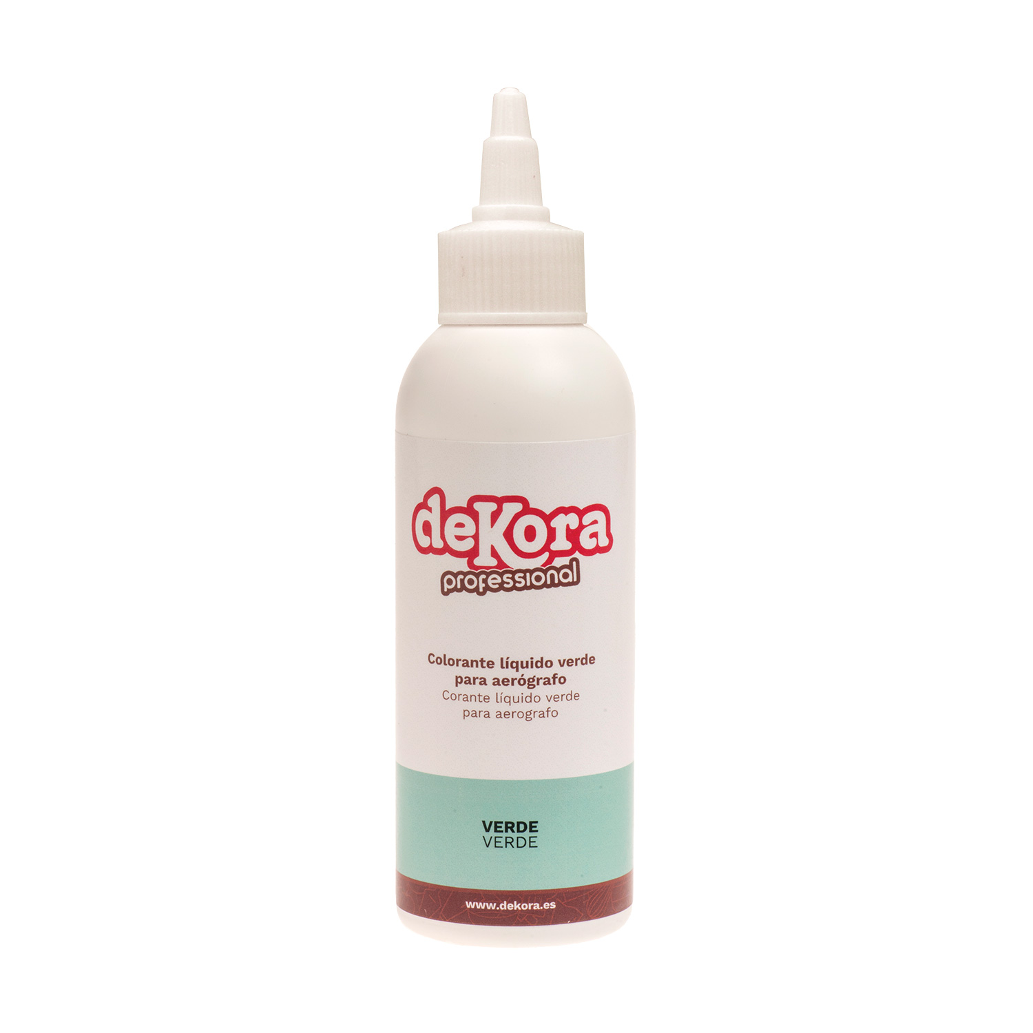 DEKORA Corante Alimentar Especial Aerógrafo Verde 190 ml Frasco branco de corante líquido verde para aerógrafo da marca deKora