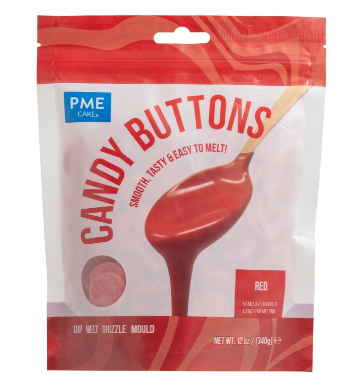 Candy Buttons PME – Vermelho – 340 g Saco de doces vermelhos Candy Buttons de PME Cake