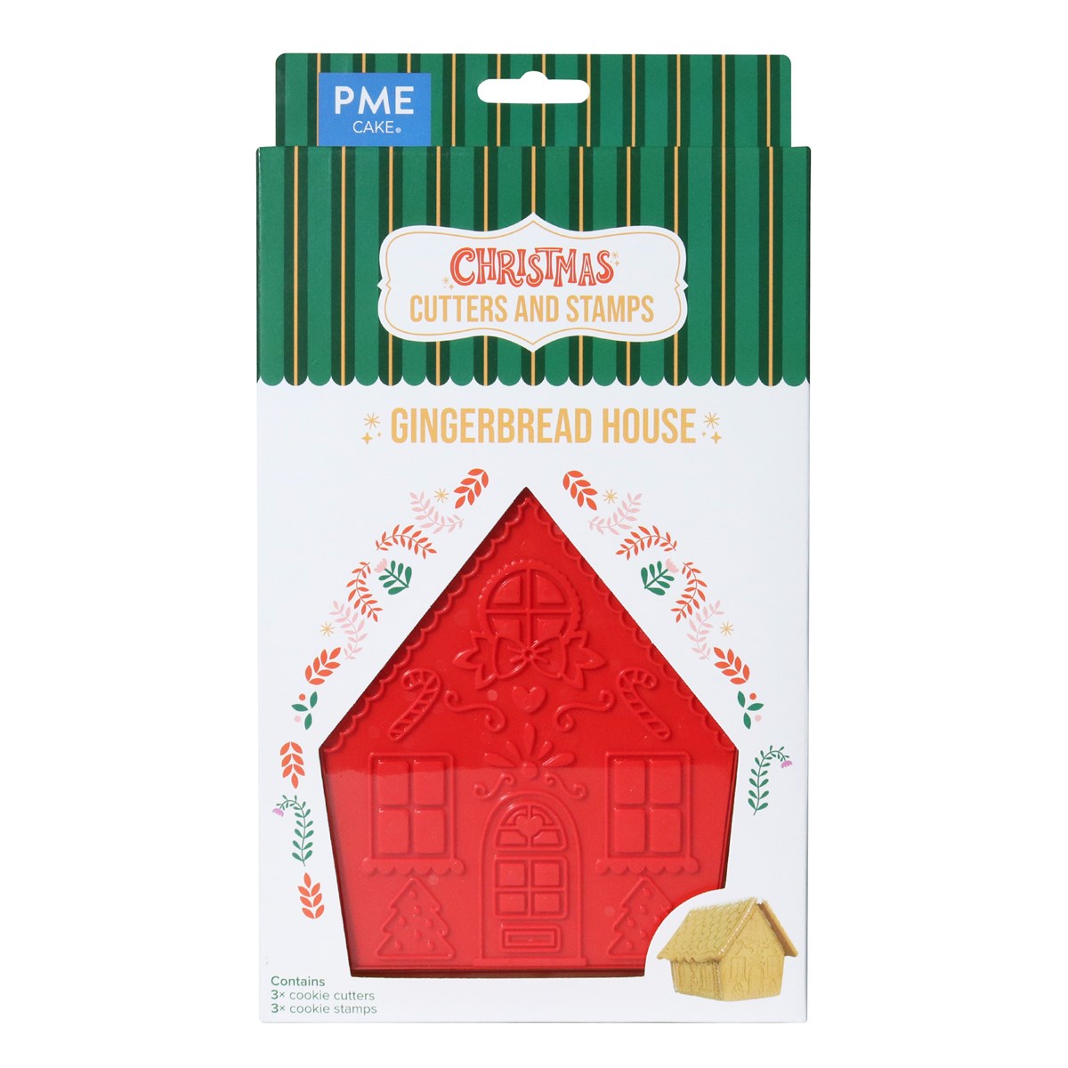 Natal Cortadores e Carimbos de Biscoitos - Casa de Biscoito de Gengibre (Set de 3) Conjunto de moldes e carimbos para biscoitos em forma de casa de gengibre