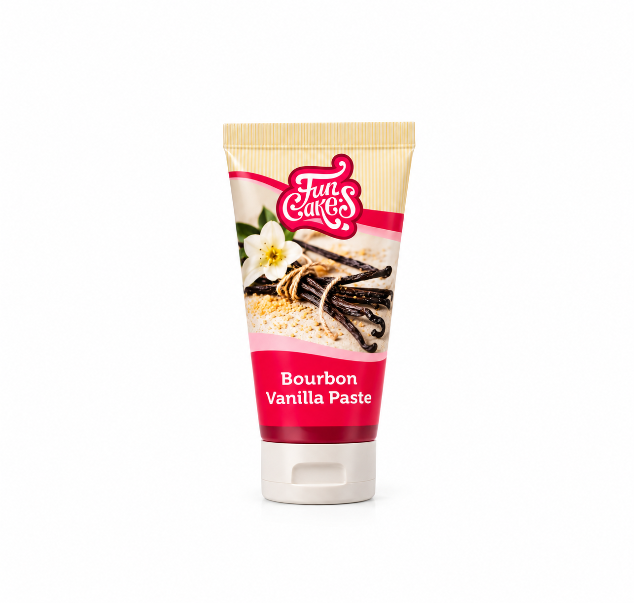 Pasta de Baunilha Bourbon FunCakes – 50 ml Frasco de pasta de baunilha Bourbon Fun Cakes com rótulo colorido