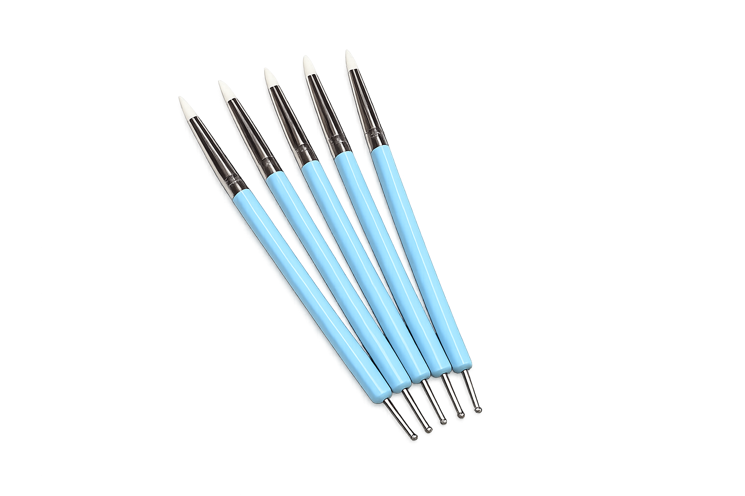 Kit de 5 Ferramentas de Modelagem para Pasta de Açúcar - Conjunto de cinco ferramentas de manicure com cabo azul e pontas metálicas