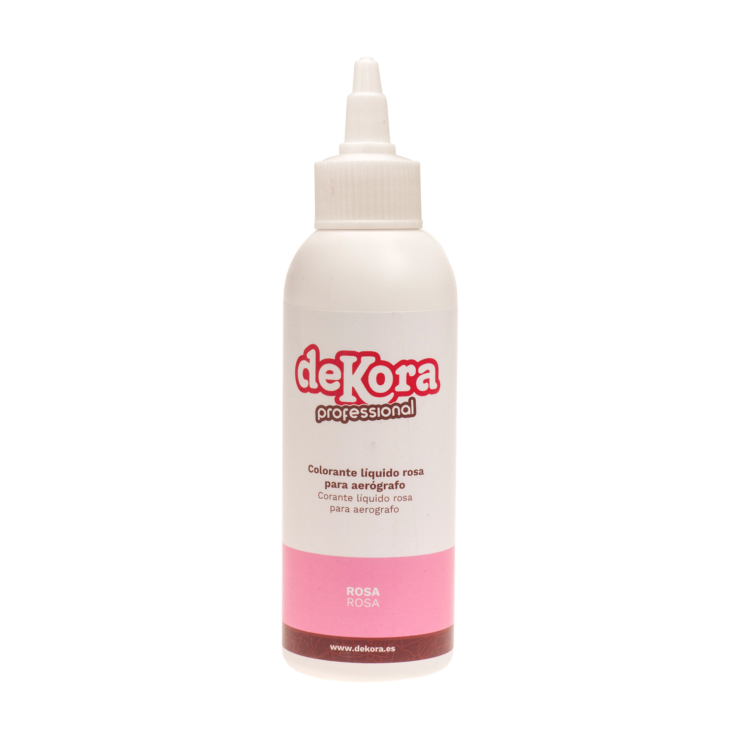 DEKORA Corante Alimentar Especial Aerógrafo Rosa 190 ml Frasco de corante líquido rosa para aerógrafo de plástico branco deKora professional