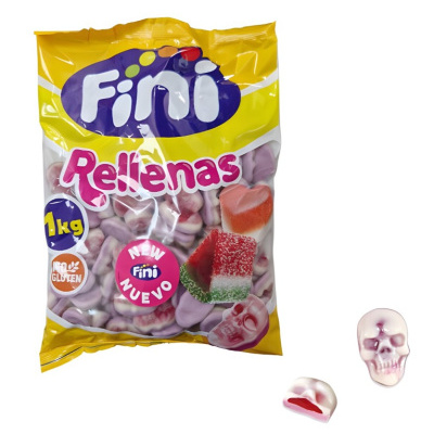 Pacote de gomas Fini Rellenas em forma de caveira cor-de-rosa