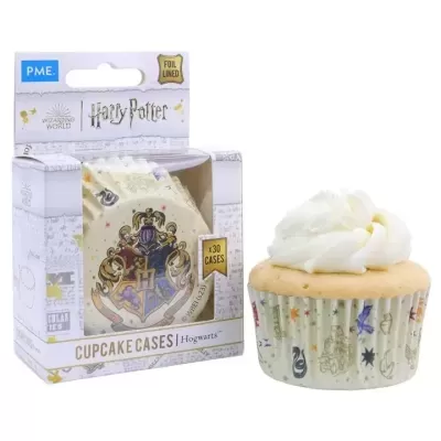 Caixas para cupcake com tema Harry Potter com emblemas das casas de Hogwarts
