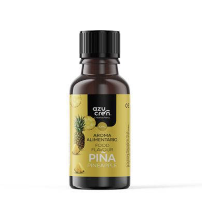 Frasco de aroma alimentar com rótulo amarelo e ilustração de ananás.